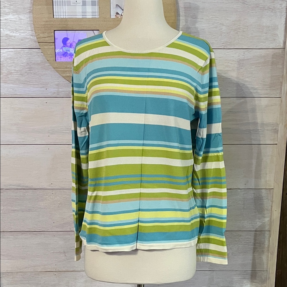 Kasper Multicolor Striped Blouse - Blue, Green, and White L